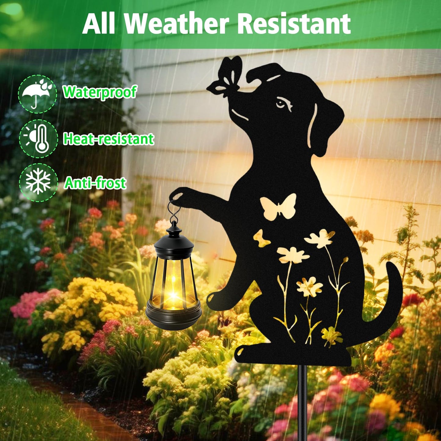 Solar Lights Outdoor Stakes  Metal Dog Solar Lights  Birthday Gifts For Women Mom Grandma  Waterproof Hanging Lantern Garden Silhouette Ornaments Decor Outside Backyard  Yard Art  Patio  Pathway