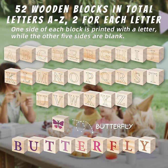 117 Pcs Baby Shower Blocks to Decorate Game Kit Includes 52 Wooden Blocks 24 Markers 1 Game Sign 40 Templates to Paint (Wood)