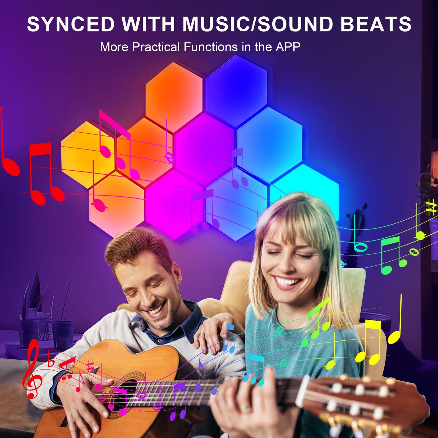 SLARY 10Pcs RGB Hexagon Light Panels LED Wall Lights, Smart Modular Gaming Lights Creative Wall Lights with APP, Cool DIY Honeycomb Shape Panels Hexagon Lights with Music Sync for Indoor Decor