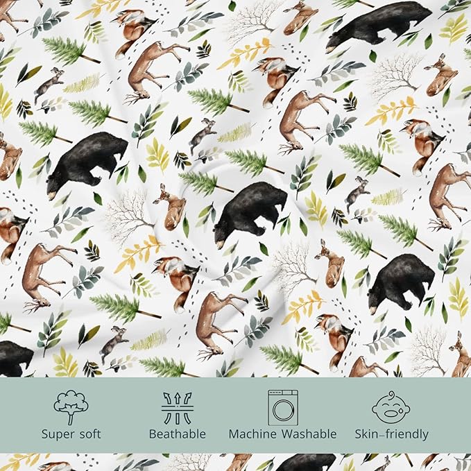 HawSkgFub Animals Pine Tree Changing Pad Cover for Baby Girl Boy, Natural Forest Bear Deer Fox Diaper Change Table Covers, Soft Stretchy Safe Snug Fitted Changing Mat Sheets Fit 32"/34" x 16"