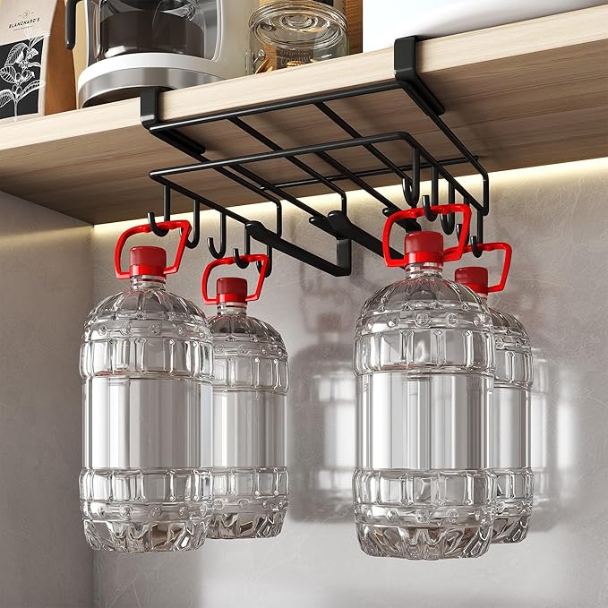 Mug Holder Under Cabinet,Paper Towel Holder for Cabinet,Chopping Board Organizer,No-Hole Multifunctional Stainless Steel Under Cabinet Hooks for Kitchen (White)