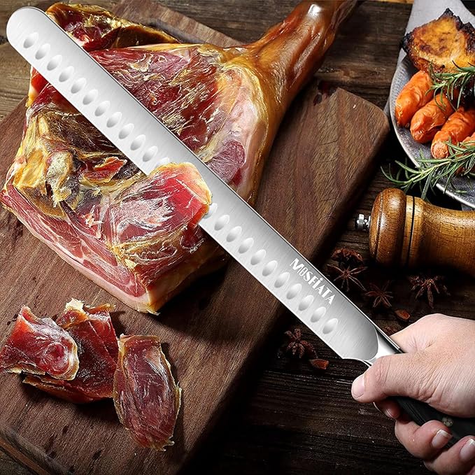 MOSFiATA Slicing Carving Knife,12" Professional Sharp Brisket Knife, High Carbon German Stainless Steel Kitchen Knives for Slicing Roasts, BBQ Meats, Fruits and Vegetables with Gift Box