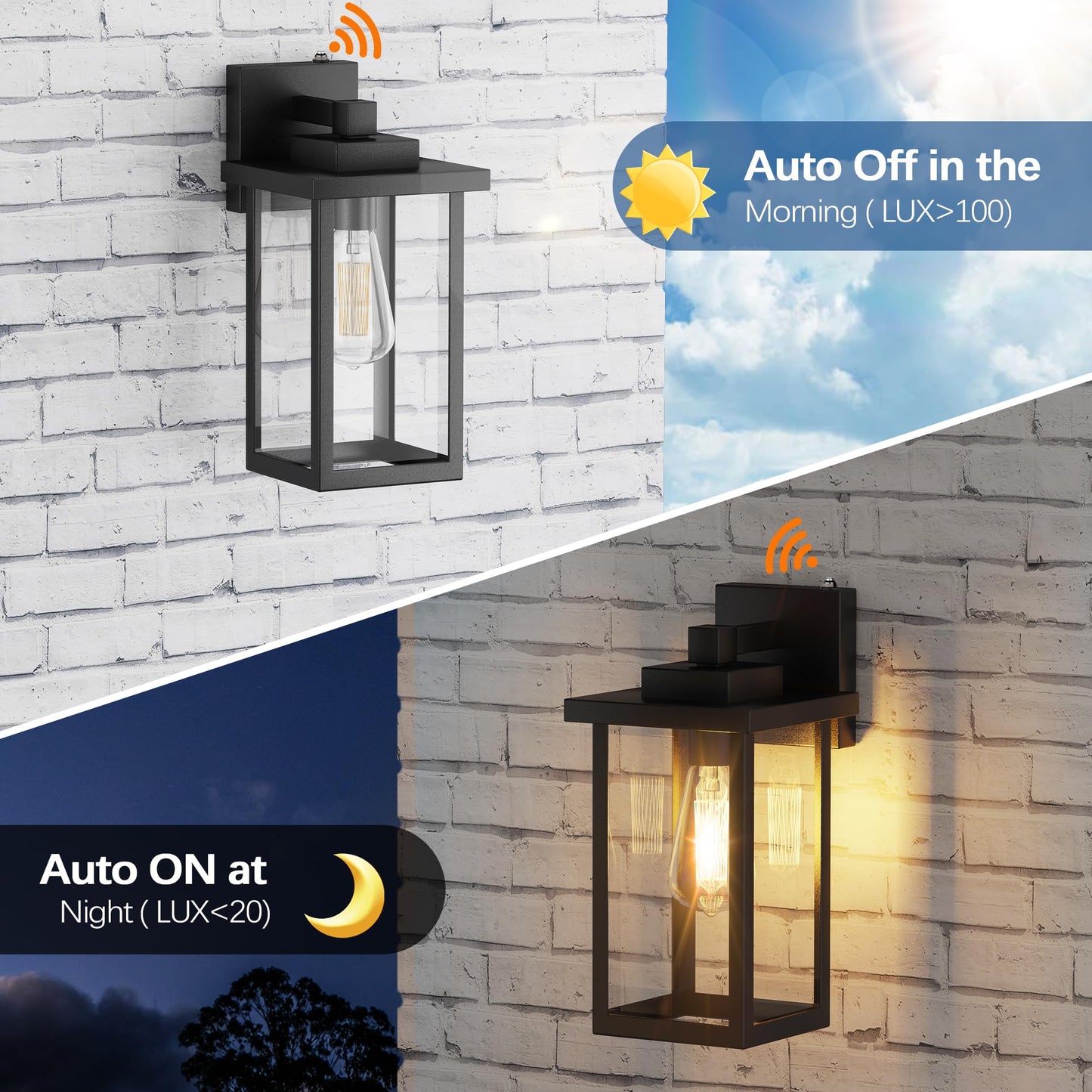 Wihtu Outdoor Wall Mount Lights, Dusk To Dawn Sensor, Waterproof Metal Sconce, 2 Pack, Black, Model Wtwl160Ab2