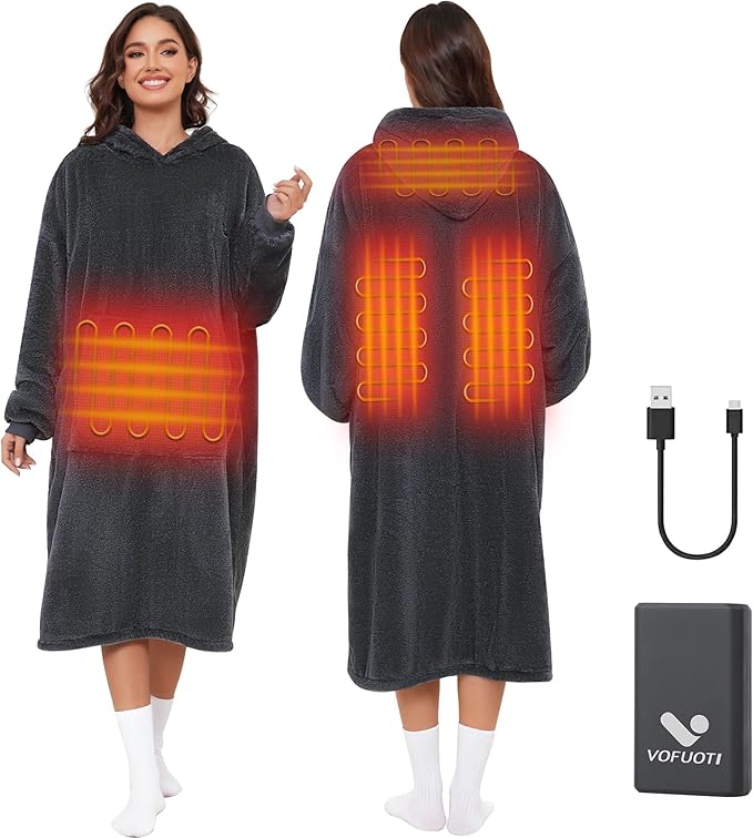 VOFUOTI MAX Wearable Heated Blanket,Cordless Electric Blanket with 16000mAh Battery,Heated Robe Oversized Shawl with Sleeve
