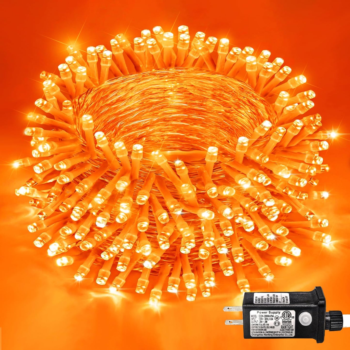 Einiiya 600 Led Christmas Lights Outdoor 197 Ft String Lights Indoor Outdoor Clear Wire With 8 Modes  Plug In Waterproof Orange String Light For Christmas Tree Party Thanksgiving Decorations