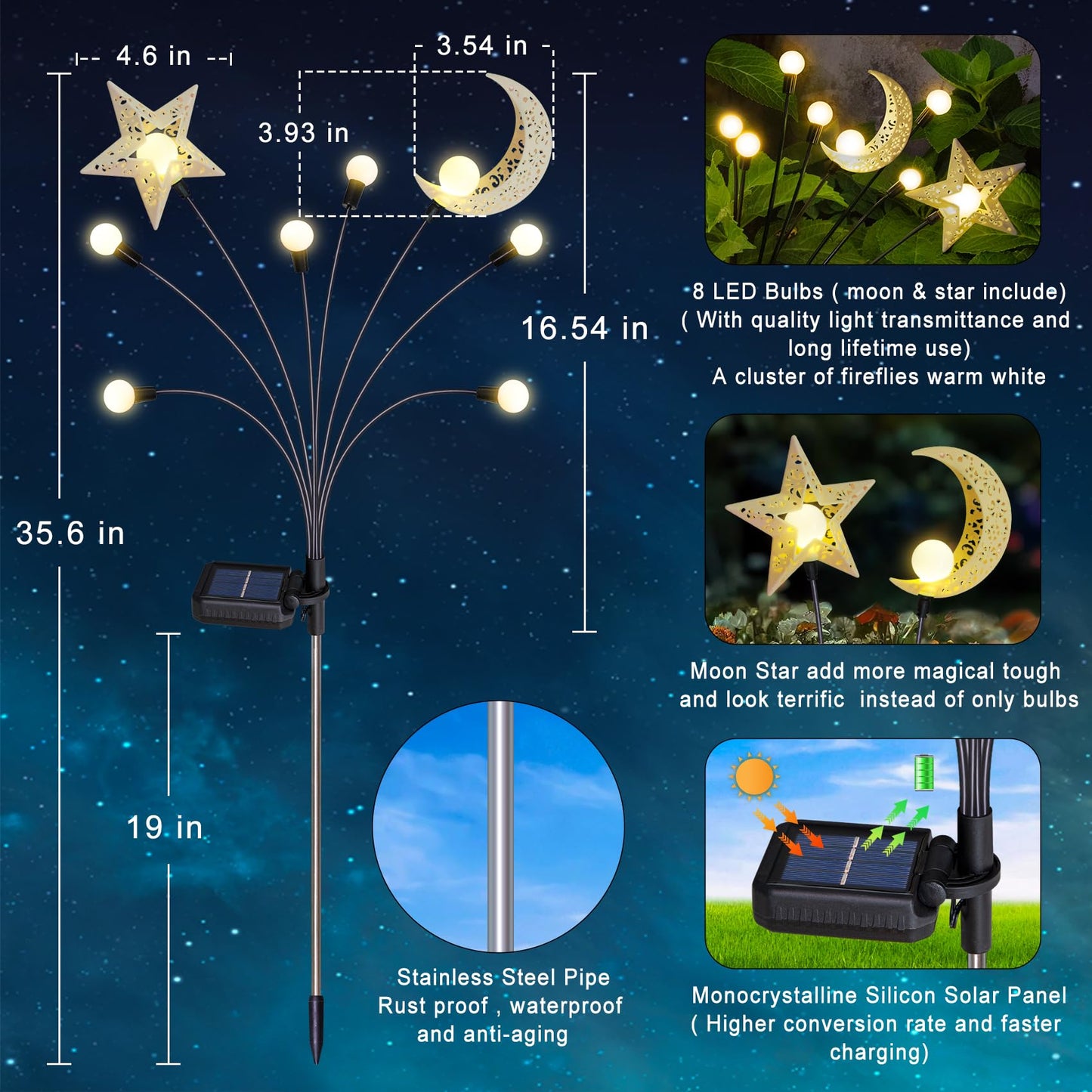 TAKE ME Solar Firefly Lights - Waterproof Pathway Decor, 2 Packs, Warm White, Model TAKE ME-369001