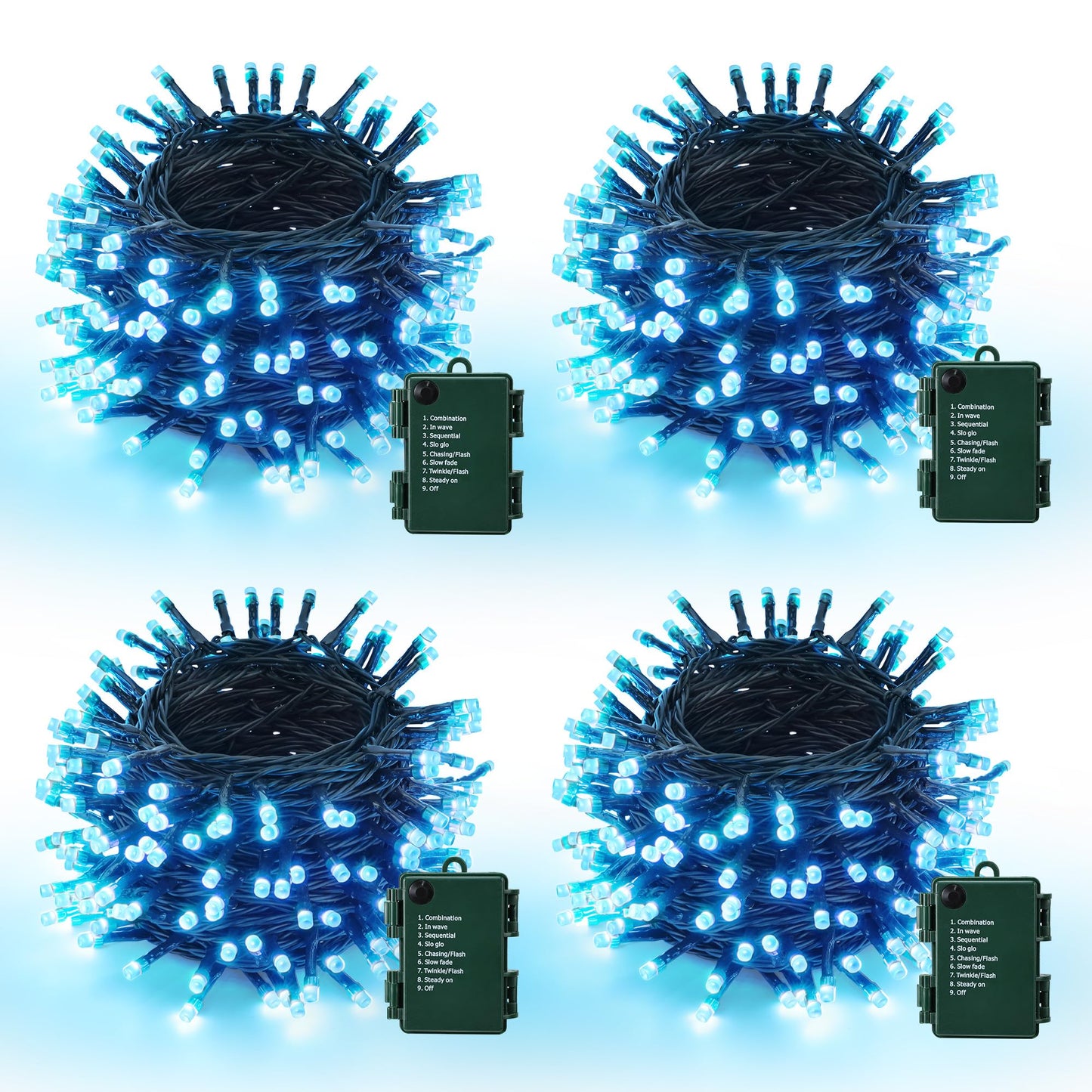 Lomotech Battery Operated Christmas Lights - 4 Pack Total 66Ft 200Leds String Lights 8 Modes Waterproof With Timer For Home  Garden  Party  Holiday  Tree Decoration (Green Wire  Blue)