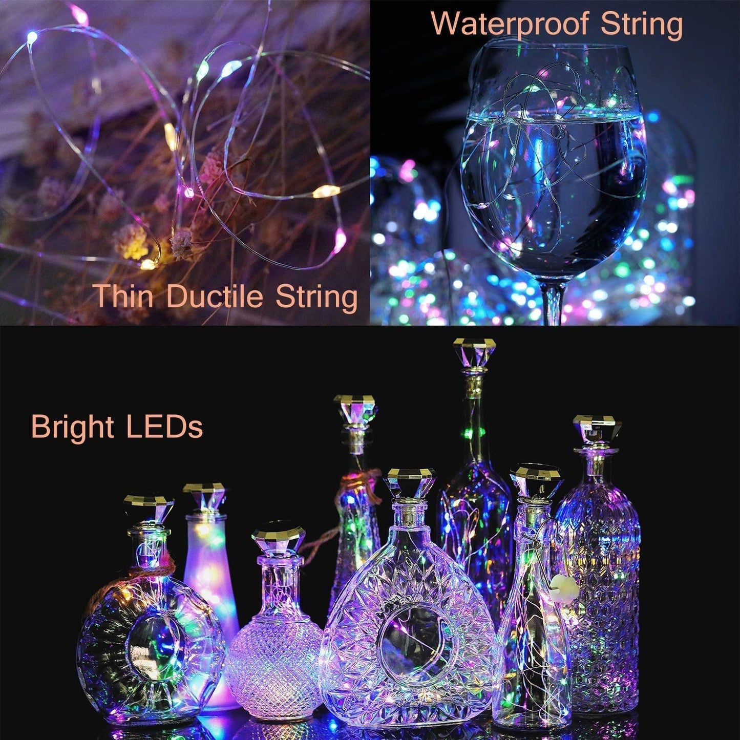 YJFWAL Solar Wine Bottle Lights, 12 Pack, Waterproof Copper, 20 LEDs, MultiColor, Model 24-12P-DSWB-MC