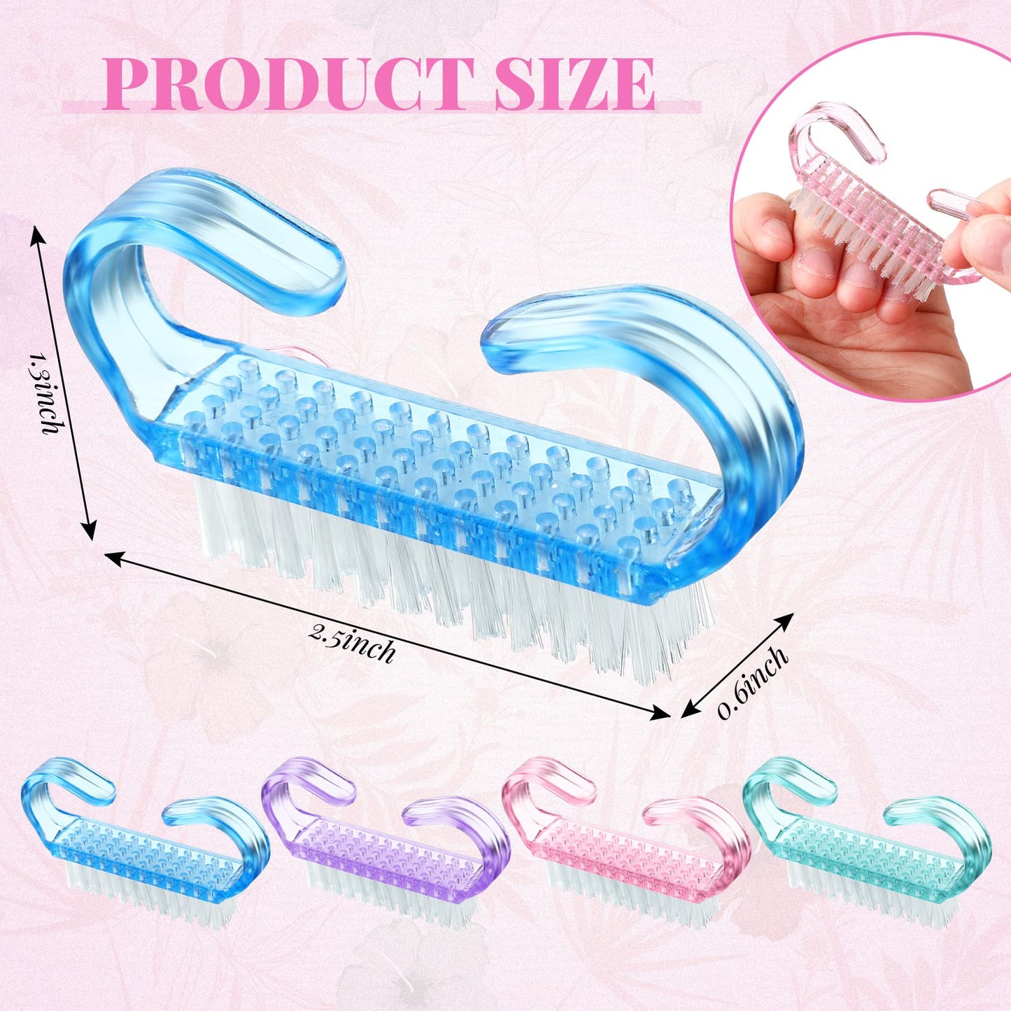 Patelai 200 Pcs Handle Grip Nail Brush Bulk Colorful Nail Scrubber Fingernail Brushes Hand Toes Cleaning Brushes Pedicure Scrubb
