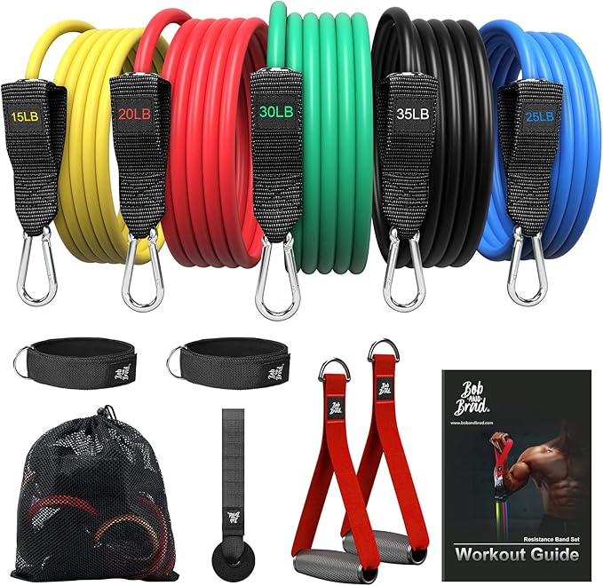 BOB AND BRAD Resistance Bands Set, Stackable Up to 125-150 lbs Workout Bands with Handles, Door Anchor & Ankle Straps - He...
