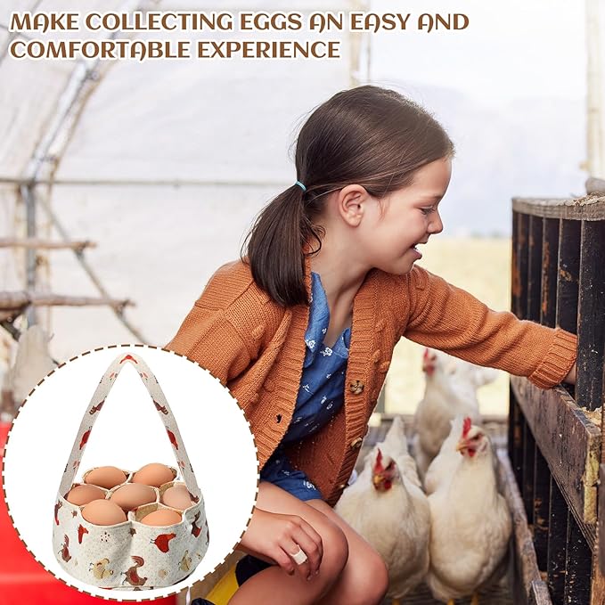 2 Pieces Egg Basket Mini Egg Collecting Bags Gathering Basket with 7 Pouches for Easter Farmhouse Chicken Hen Duck Goose Housewife Garden Transporting Storage, 8 x 2.6 Inch(Retro)