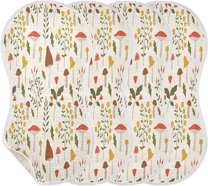 Kigai Colorful Mushroom Baby Burp Cloths Extra Soft and Absorbent Burping Rags Cotton Burping Clothes Baby Washcloths for Newborn Boys Girls Nursery Decor - 2 Pack