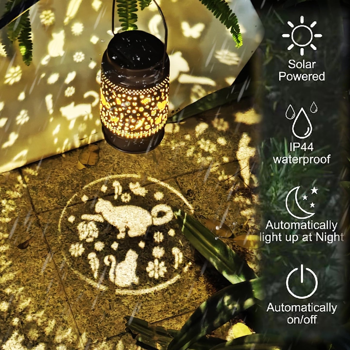 Xugenxes Solar Cat Lantern - Waterproof Iron Hanging Ornament for Patio, Lawn, Garden - Model 1