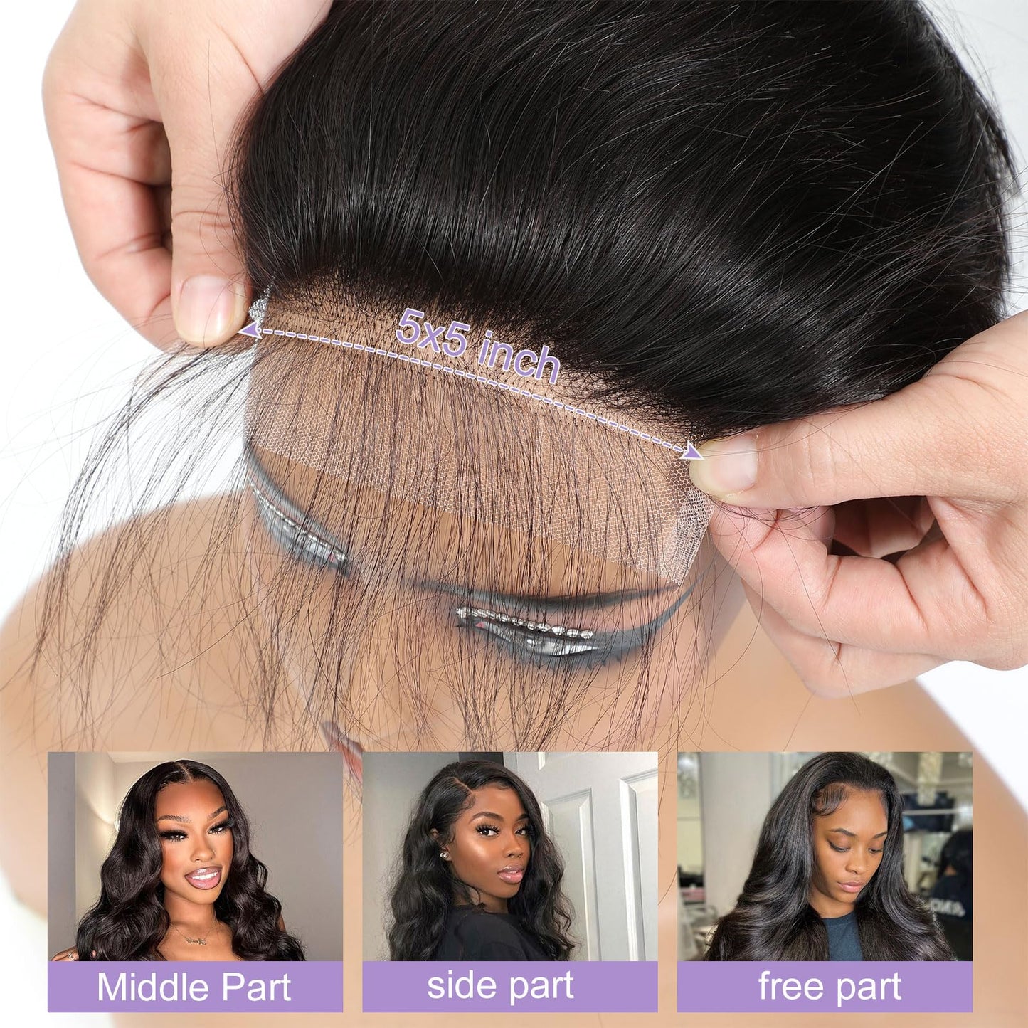 DSEKCAIN Body Wave Closure Human Hair 5x5 HD Lace Closure Human Hair Body Wave Transparent HD 5x5 Lace Closure Raw Virgin Human