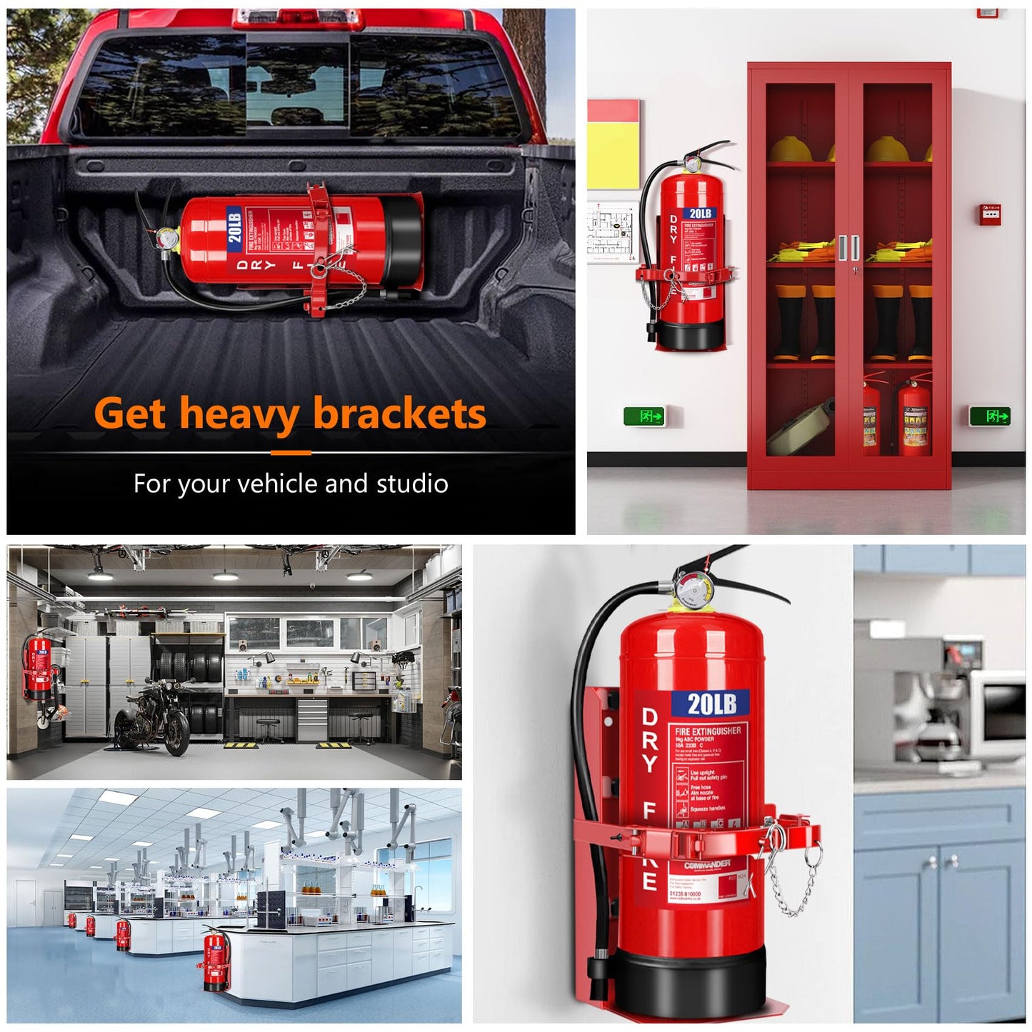 Heavy Duty Vehicle Bracket,Fire Extinguisher Brackets&Mounts-St12 Steel Red, Fit 20lb Dry/10lb Co2 Extinguisher-for School,Garage,Vehicle,Boat,Truck Generic Replacement for 810 by amerex