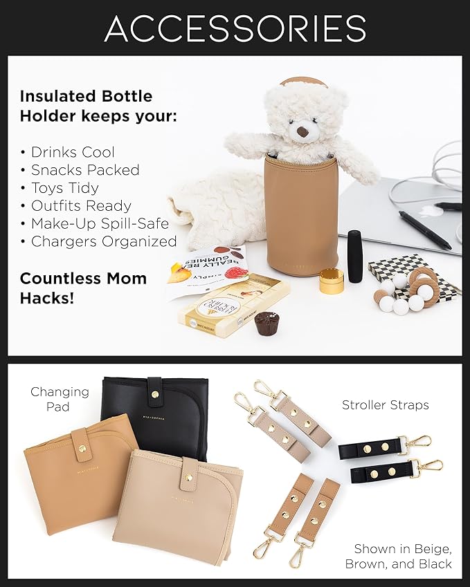 MIA + SOPHIA Leather Diaper Bag Backpack with USB Charging port, Changing Pad, Stroller Straps, and Bottle Holder (Beige Mia)