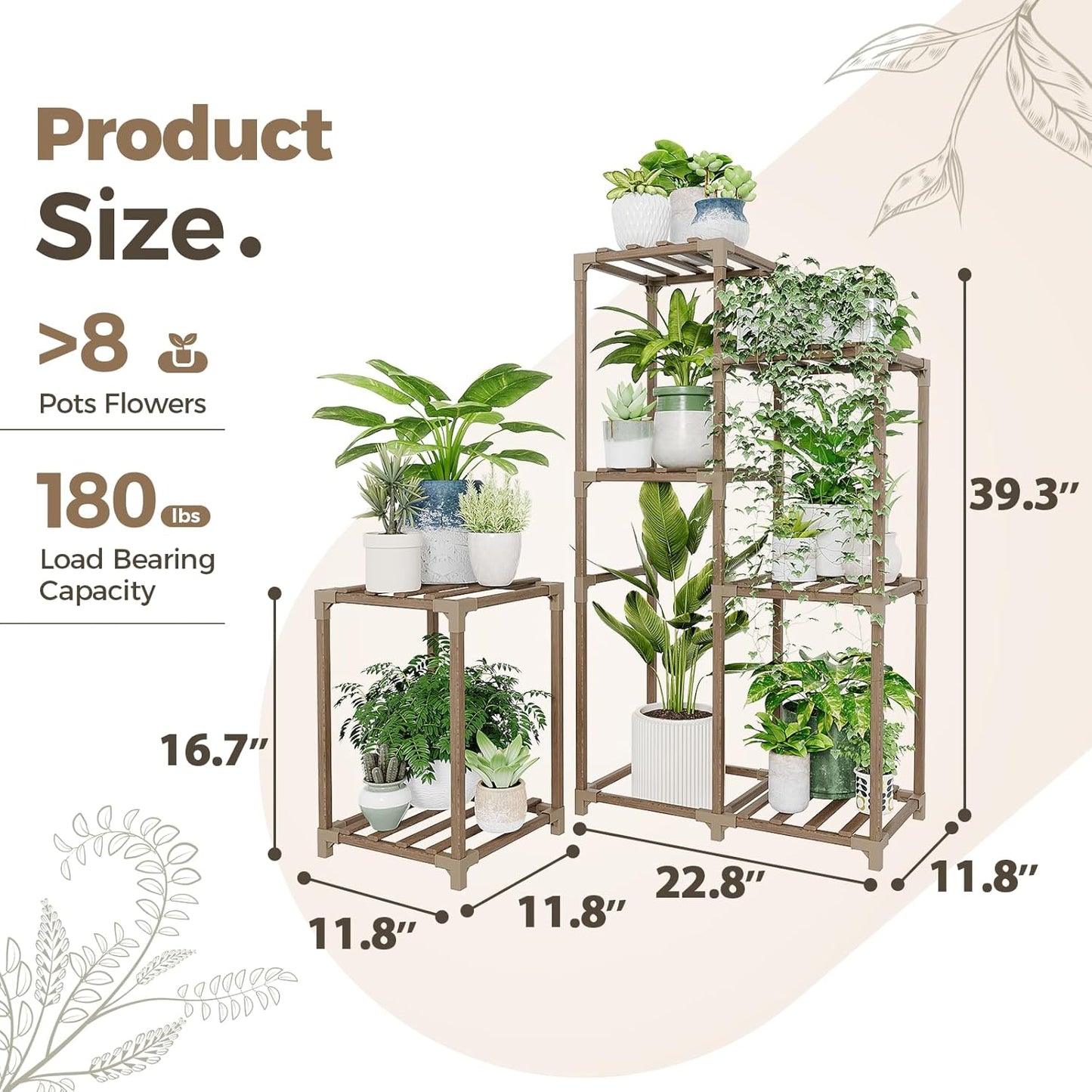 Bamworld Plant Stand Indoor Corner Plant Shelf Wood Plant Holder for Multiple Plants Tall Flower Stands Plants Table Rack Garden Patio Lawn Window 03H, Brown