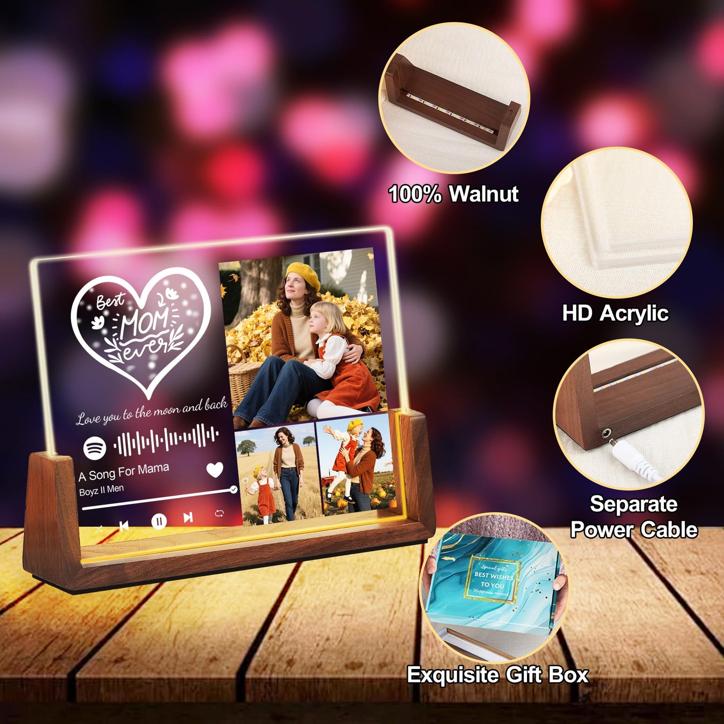 Personalized Mothers Day Birthday Gifts For Mom Grandma Wife  Custom Best Mom Christmas Gifts From Daughter Son Husband  Customized Acrylic Spotify Plaque With Photo Name Light Up Picture Frame