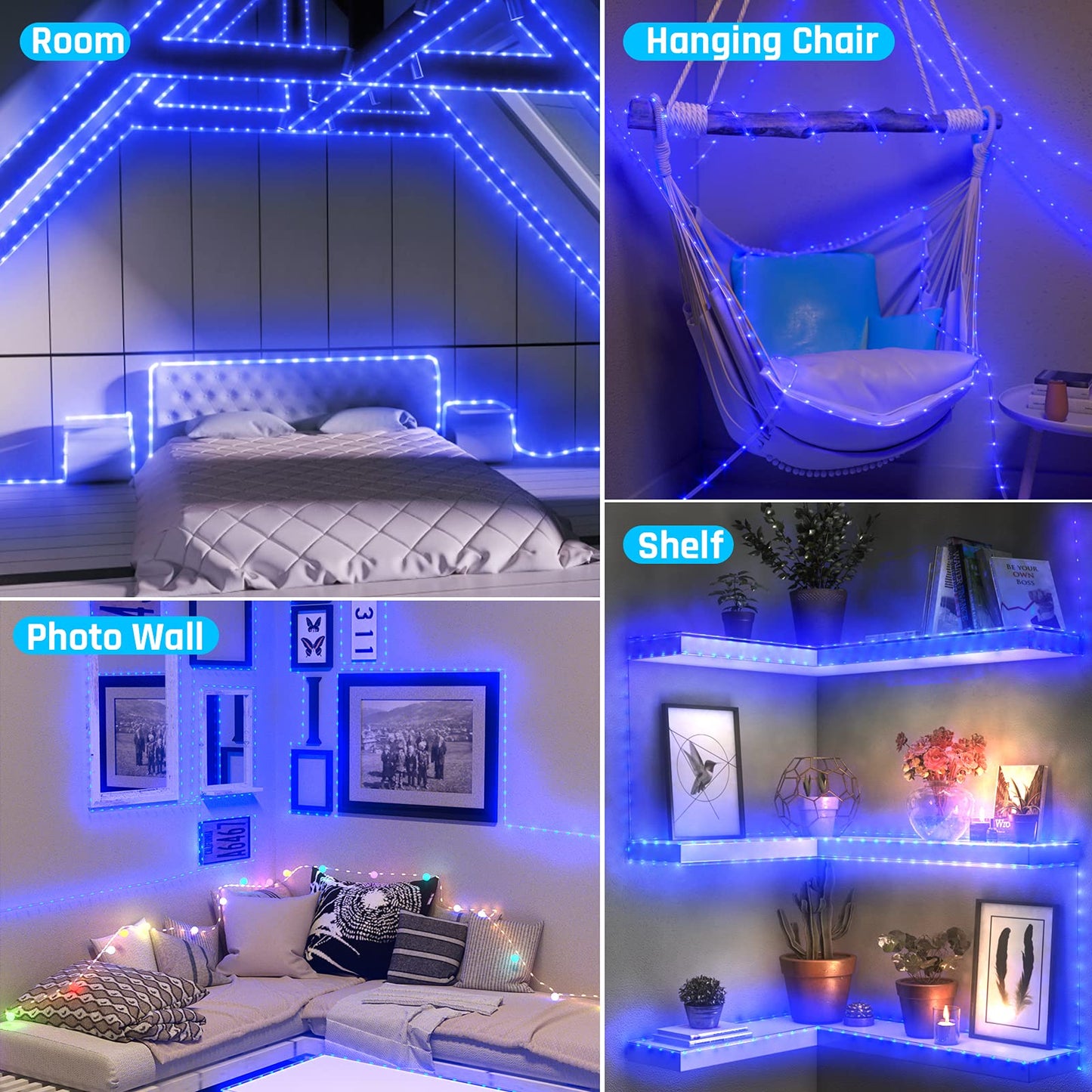 Kerkoor Solar Rope Lights - 200 Led Waterproof 72Ft String Lights, 8 Modes, Remote Control, Blue, For Garden, Patio, Pool, Party