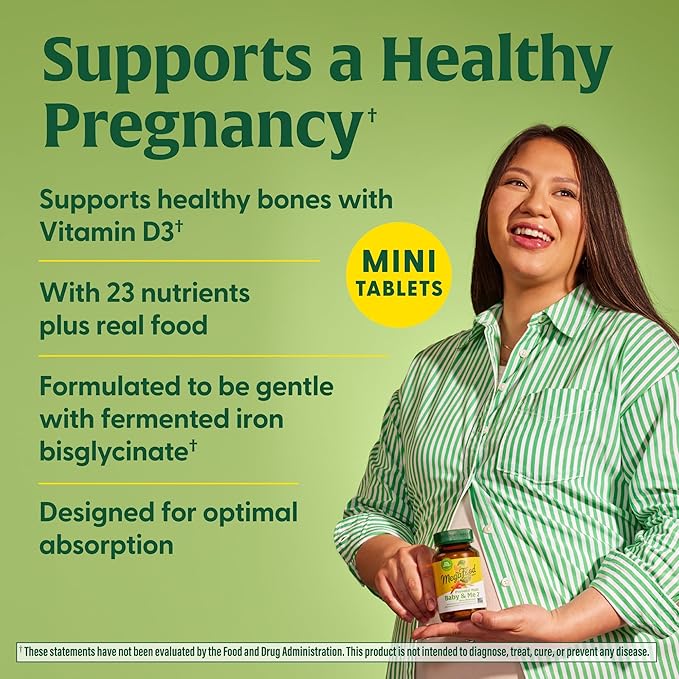 MegaFood Baby & Me 2 Prenatal Multi Minis - Prenatal Vitamins for Women with Choline & Methyl Folate - Gluten-Free, Vegetarian, Pre Natal Multivitamin for Women – 120 Minis Tablets, 30 Servings