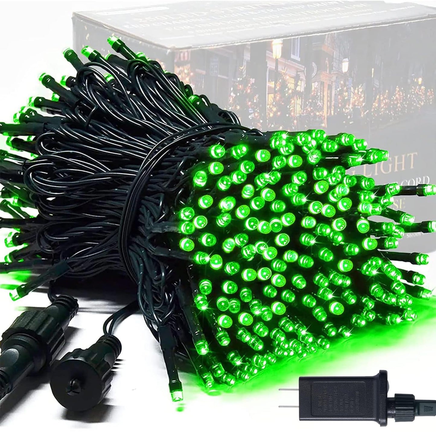 JMEXSUSS Christmas String Lights, 250 LED, 91.5ft, Green, Waterproof, 8 Lighting Modes, Model EXS-S-0250, Outdoor Decorations