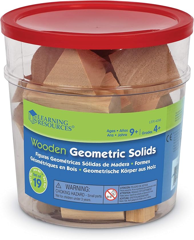 Learning Resources Wood Geometric Solids, Kids Wooden Shapes, Montessori Toys, Set of 19