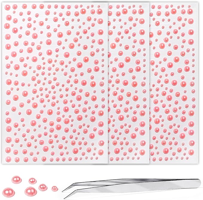 Rhinestone Stickers for Crafts Clear Crystal Tweezers Decals Face Gems Pearls for Makeup Stick on Body 3/4/5/6MM Pink Hair Nails Craft DIY Gems for Nails Makeup Decor 975PCS