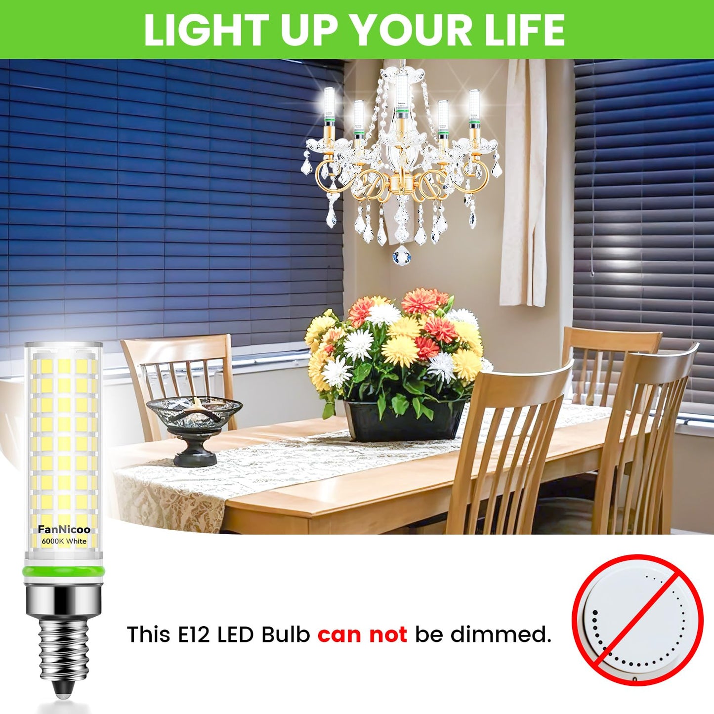 Fannicoo E12 Led Bulb 100W Equivalent 1200Lm 6000K Led Candelabra Bulbs Cool Daylight White 10W T6 C7 Candle Light Bulbs For Ceiling Fan Pendant Lighting Salt Lamp Non-Dimmable(5Pack)