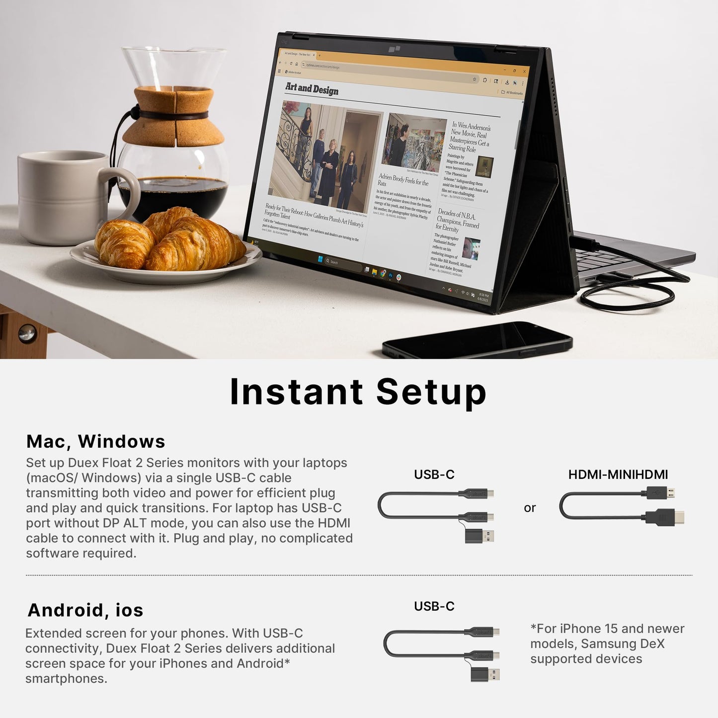 New Mobile Pixels Duex Float 2.0 Portable Stacked Monitor, FHD IPS 15.6" Laptop Screen Extender (Built-in Kickstand), USB C/HDMI Monitor Extender with Dual Speakers, Windows, MacOS, Switch, Android