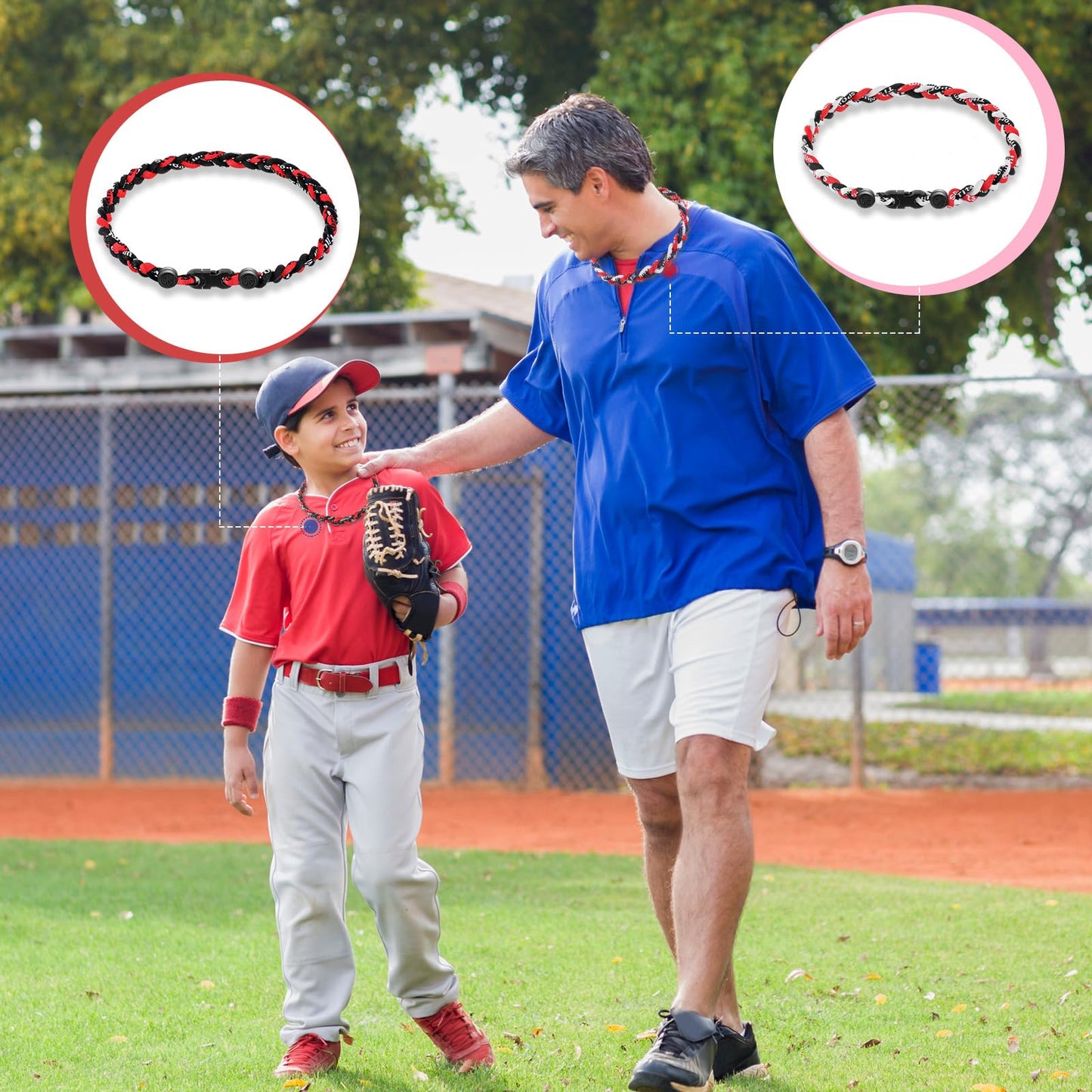 Junkin 3 Pcs Baseball Necklaces Three Braided Rope Titanium Necklace for Team Gifts Boys Men Player Softball Fans Sports (Black