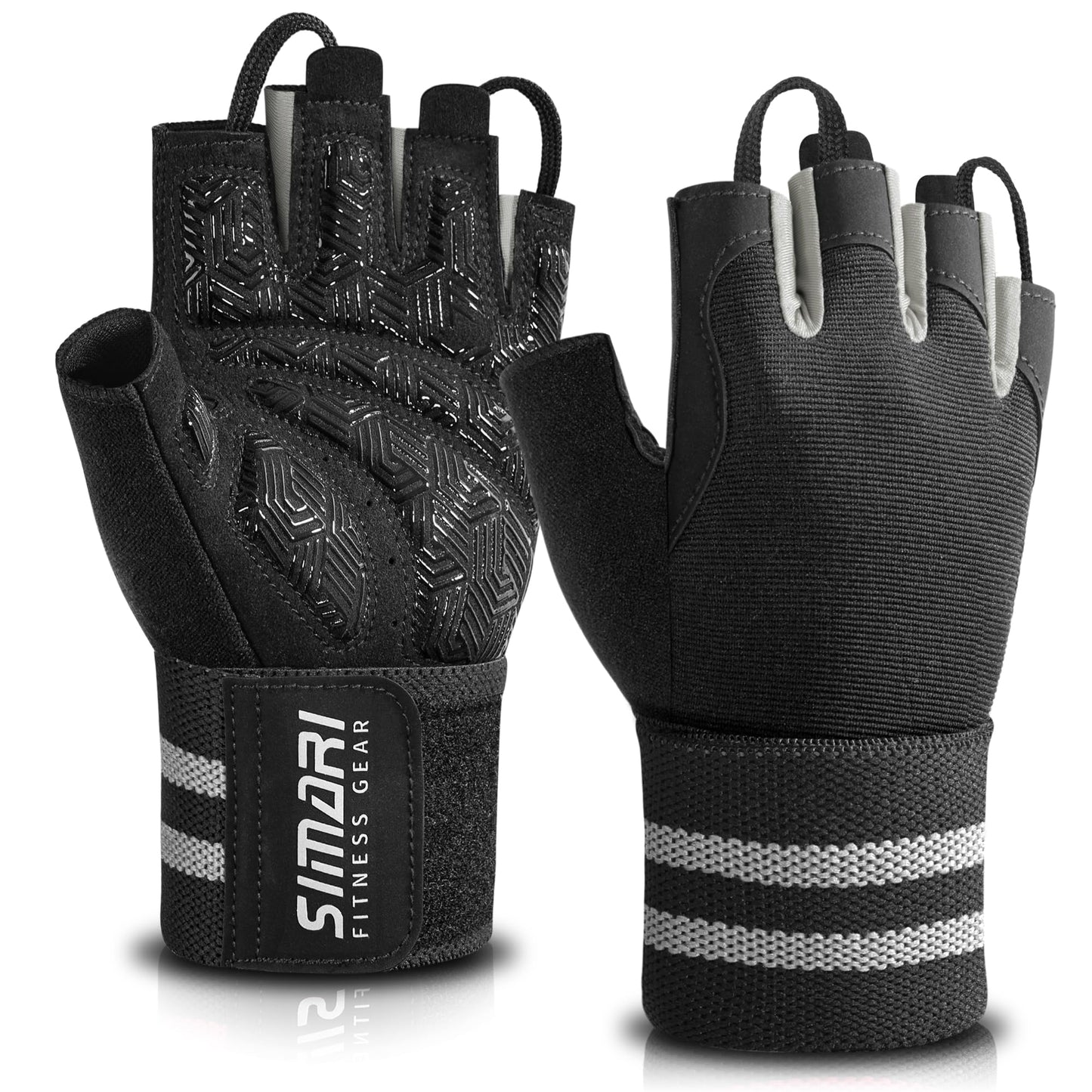 SIMARI Wrist Support Workout Gloves for Men & Women, Weight Lifting Gloves with Padded, Grip, Full Palm Protection, Gift for Gym Exercise, Cycling, Weightlifting Training, Fitness, Black Gray, Size XL