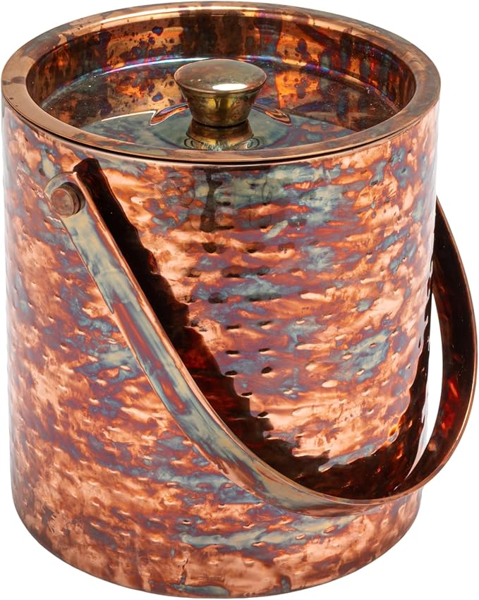 Creative Co-Op 3-Quart Hammered Oxidized Stainless Steel Ice Bucket, Copper Finish