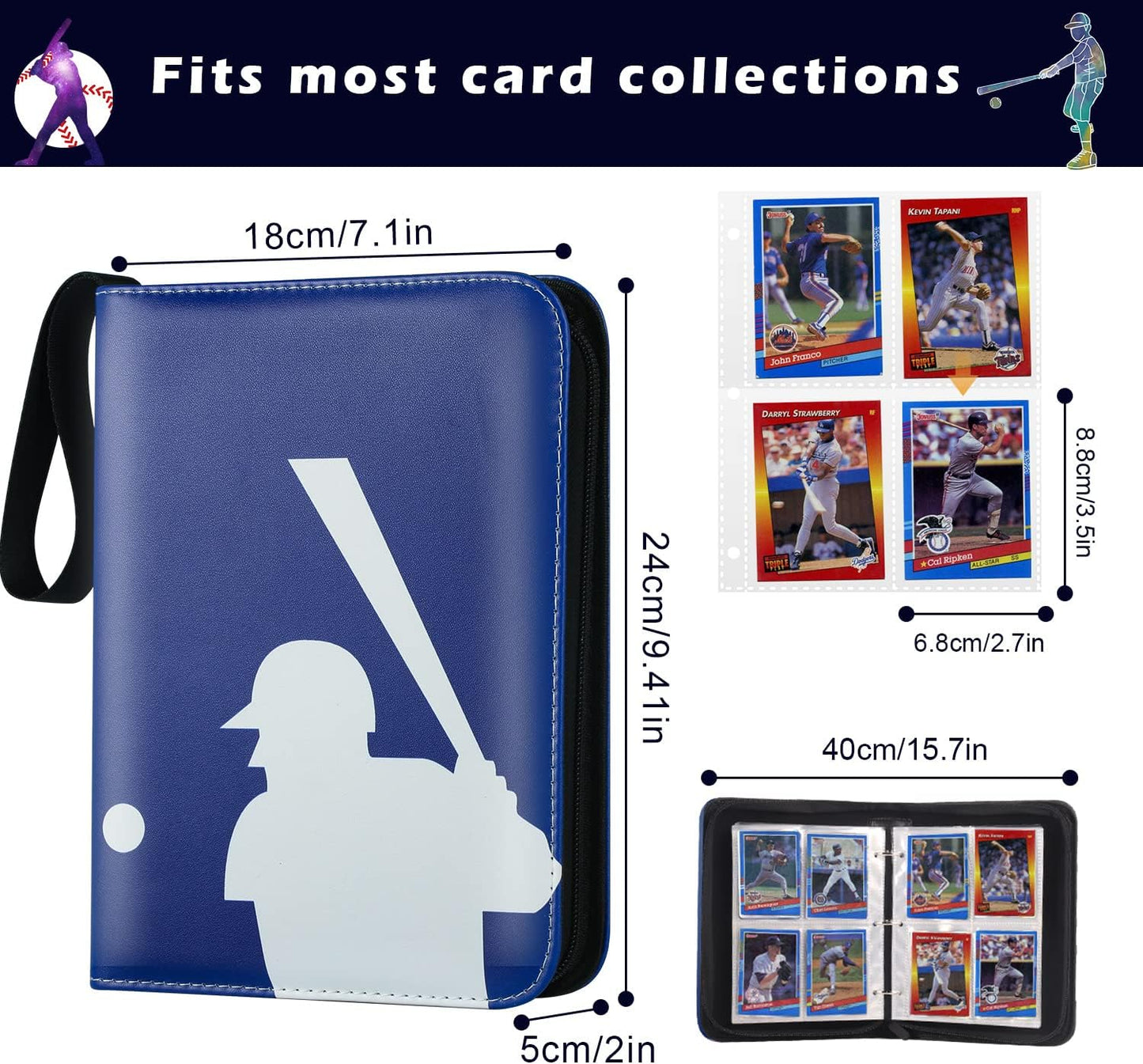 Baseball Card Binder,2024-2025 Sports Trading Card with Sleeves Holder Album,400 Pockets Baseball Card Holder Sheets Display Storage Protectors for Collectors Boys and Girls Gift,Blue