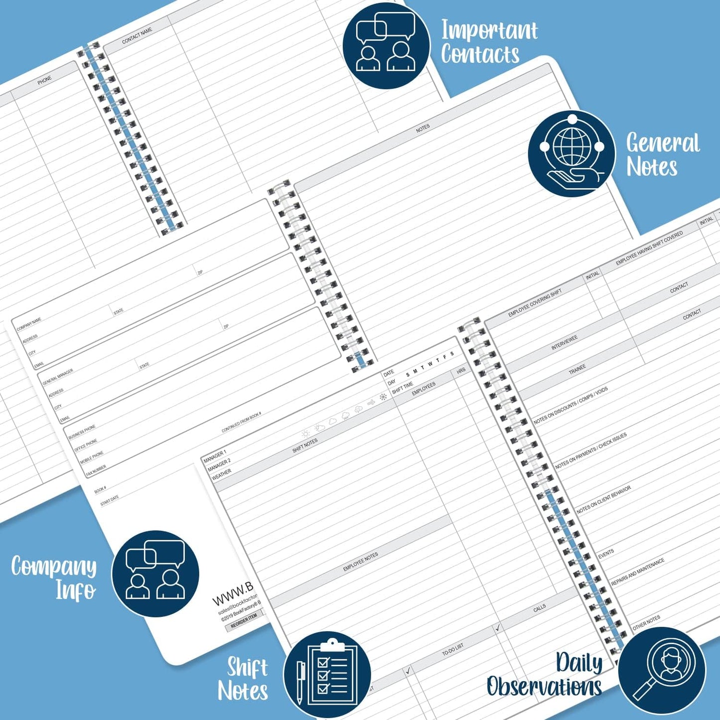 BookFactory Manager Notebook Manager's Log Book Planner Management Logbook, Wire-O 100 Pages 6" x 9" (Made in USA)