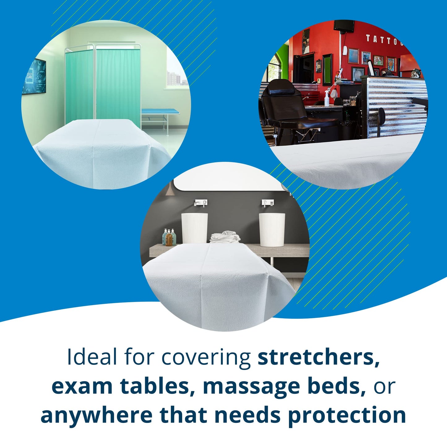 TIDI 357 Avalon Single-Use Medical Equipment Drape, Blue, 40" W x 72" L (Pack of 50) ― Disposable Stretcher Sheet ― Embossed ― 1-Ply Tissue ― Poly Back to Help Prevent Leak-Through ― Medical Supplies