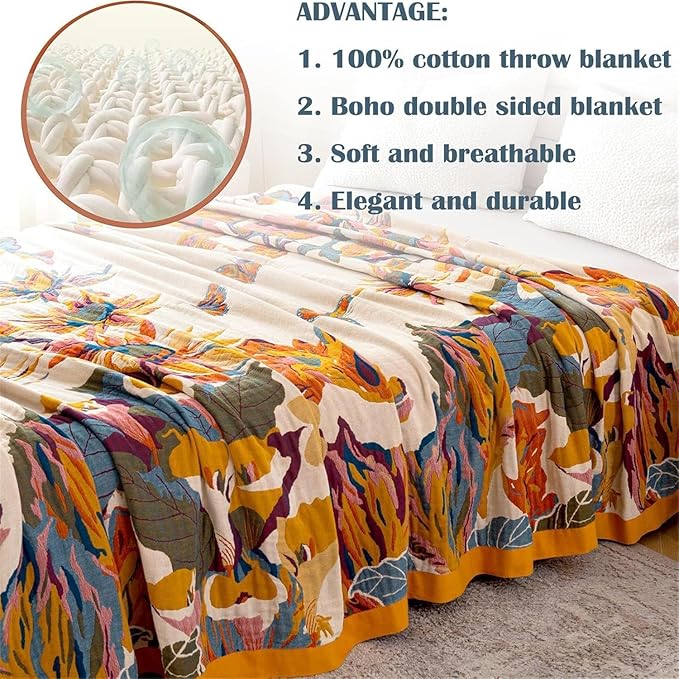 MSGKV Boho Throw Blanket Queen Size 90" x 90" Warm Blanket for Couch and Sofa Blankets Cover for Living Room Fall Throw Cozy Blankets