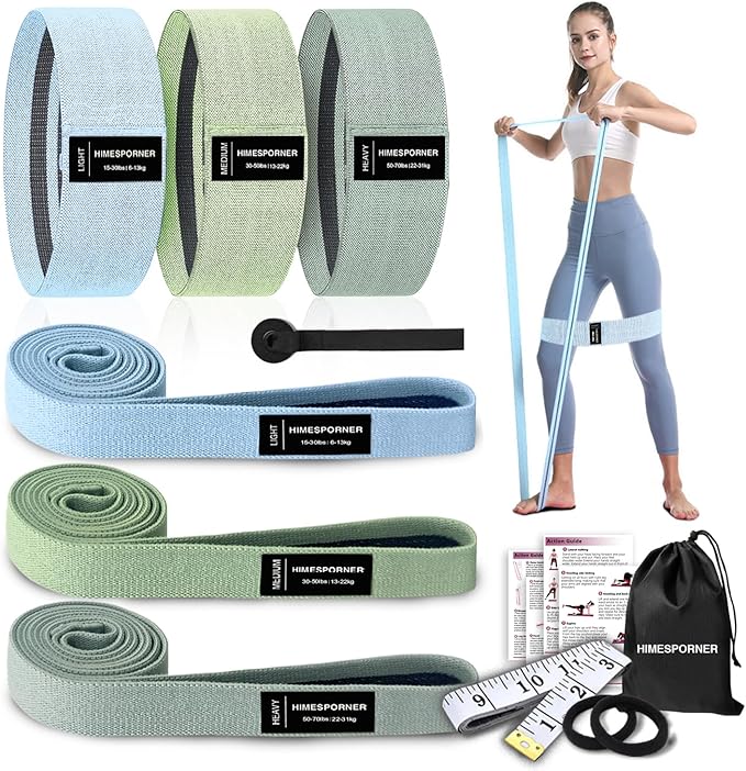 HIMESPORNER 9 PCS Fabric Resistance Bands Set for Working Out, Non-Slip Exercise Booty Bands for Women & Men Leg and Glute...