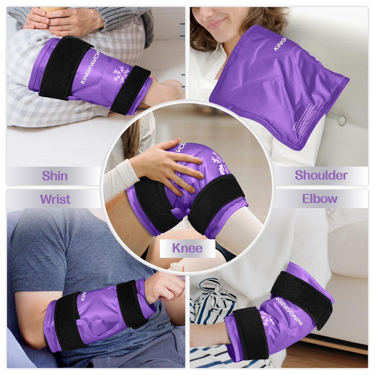 KingPavonini XXL Knee Ice Pack Wrap Around Entire Knee After Surgery, Large Reusable Gel Ice Pack for Injuries, Pain Relief, Swelling, Sports Injuries, 1 Pack (Purple)