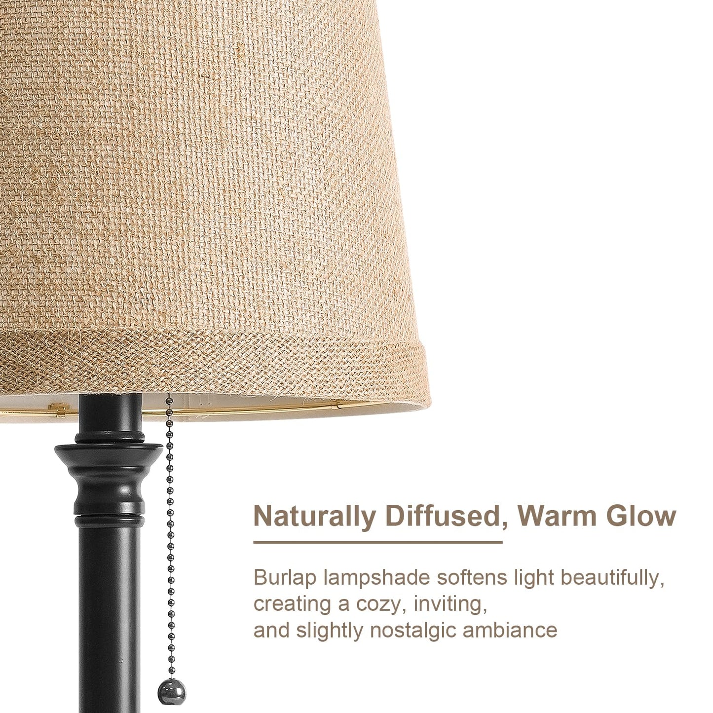 Oneach Table Lamps Set of 2, 19.5·Metal Bedside Lamps with Pull Chain Switch, Dark Brown, Model AMZ-T0009BK-KAKOU-NEW