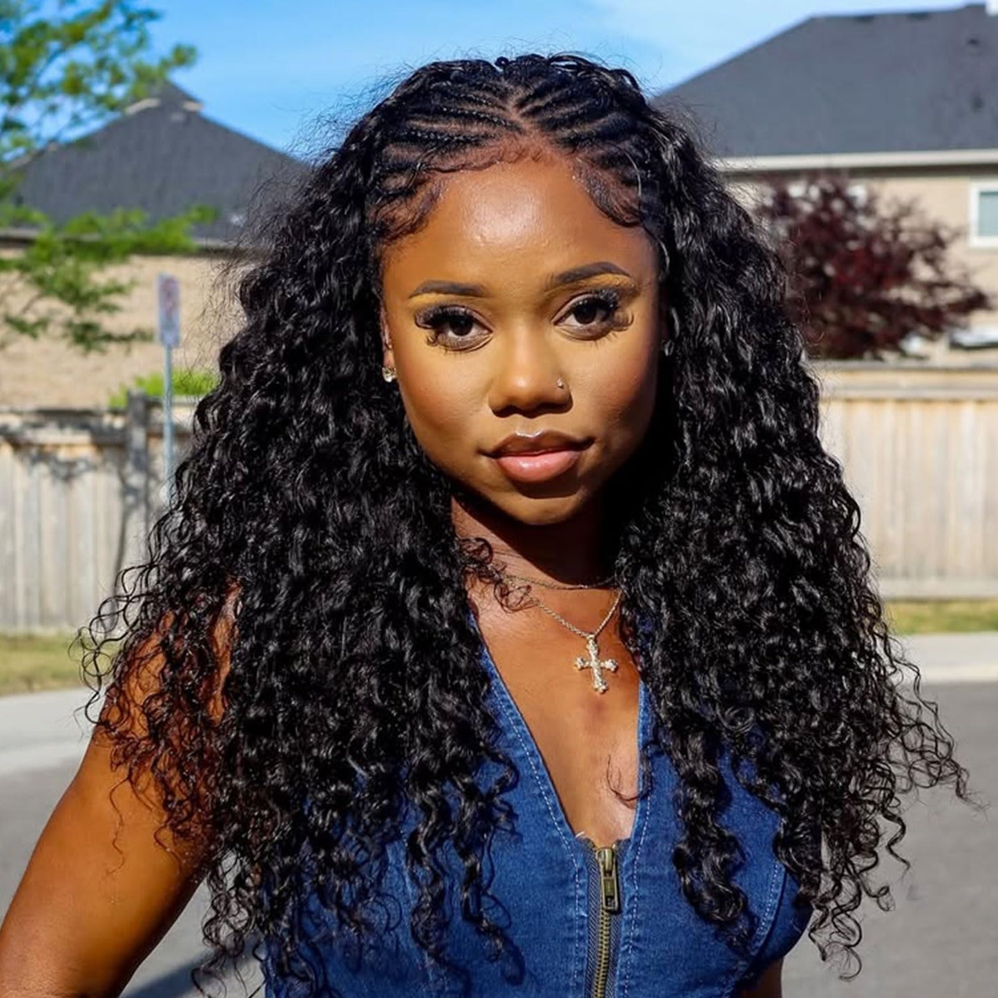 DSEKCAIN Water Wave Half Wig Human Hair 100% Real Human Hair Water Wave Half Wig With Drawstring 3 In 1 Seamless Flip Over Gluel