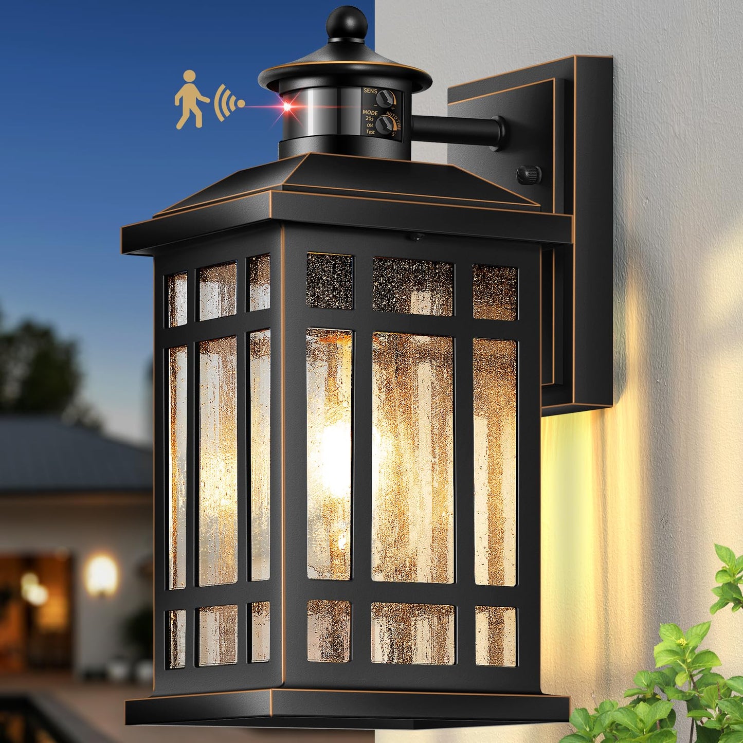 Distance-Adjustable Outdoor Lights For House  Modern Black Motion Sensor Outdoor Light With Gold Trim  Waterproof Dusk To Dawn Exterior Lighting Fixtures  Anti-Rust Outdoor Lanterns For Porch  Garage