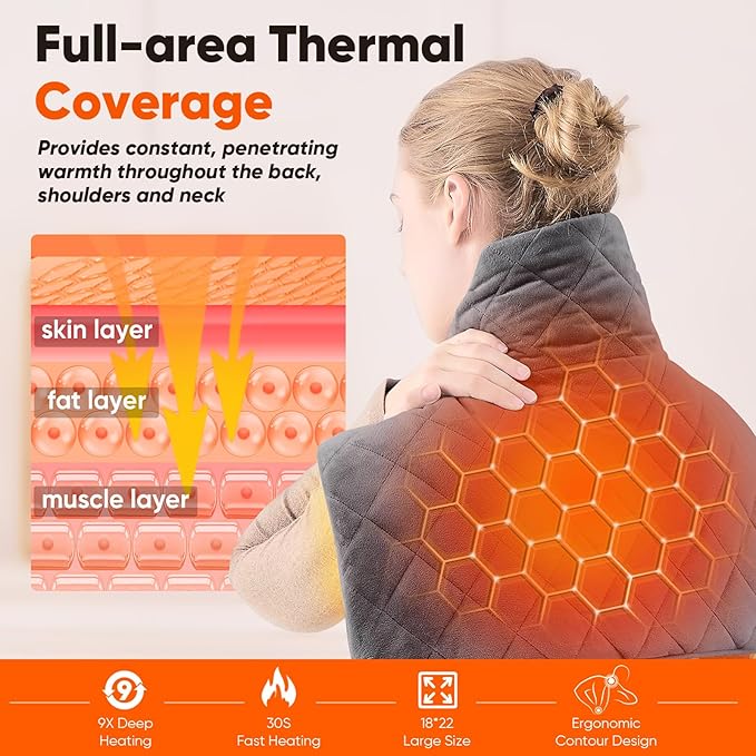 3 lb Weighted Heating Pad for Neck Shoulders and Back, Valentines Day Gifts for Him Her, Birthday Gifts for Men Women Dad, Instant Electric Heated Blanket with 9 Heat Options 4 Auto-Off Timer, Grey