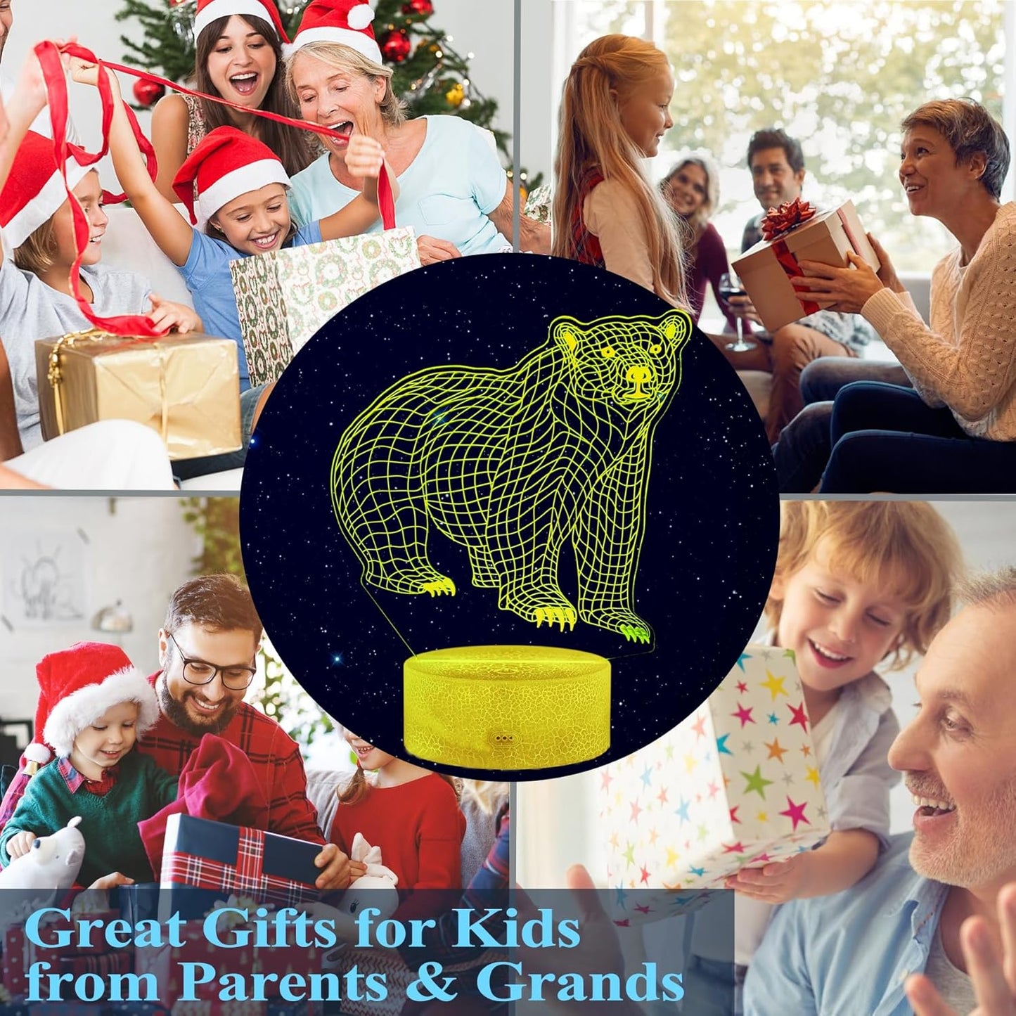 Polar Bear Night Light, 3D Illusion Lamp, RGB16 Colors Changing, Remote Control, Dimmable, Kids Room Decoration, Xmas Bear Gifts