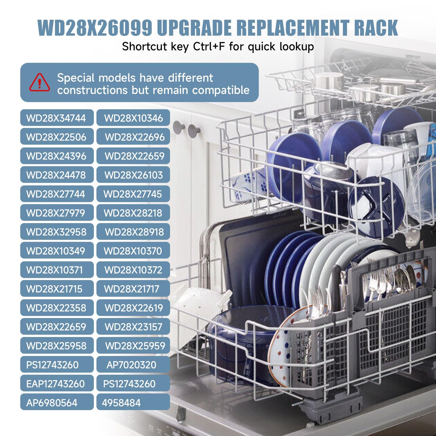 WD28X26099 WD28X34744 Dishwasher Lower Rack Compatible with GE Dishwashers - Replaces WD28X24396,WD28X22659,WD28X28918. Fits Models GDF510PSR3SS, GDF510PSM0SS, GDF510PSMOSS, GDF535PSR0SS, GDF510PSR6SS