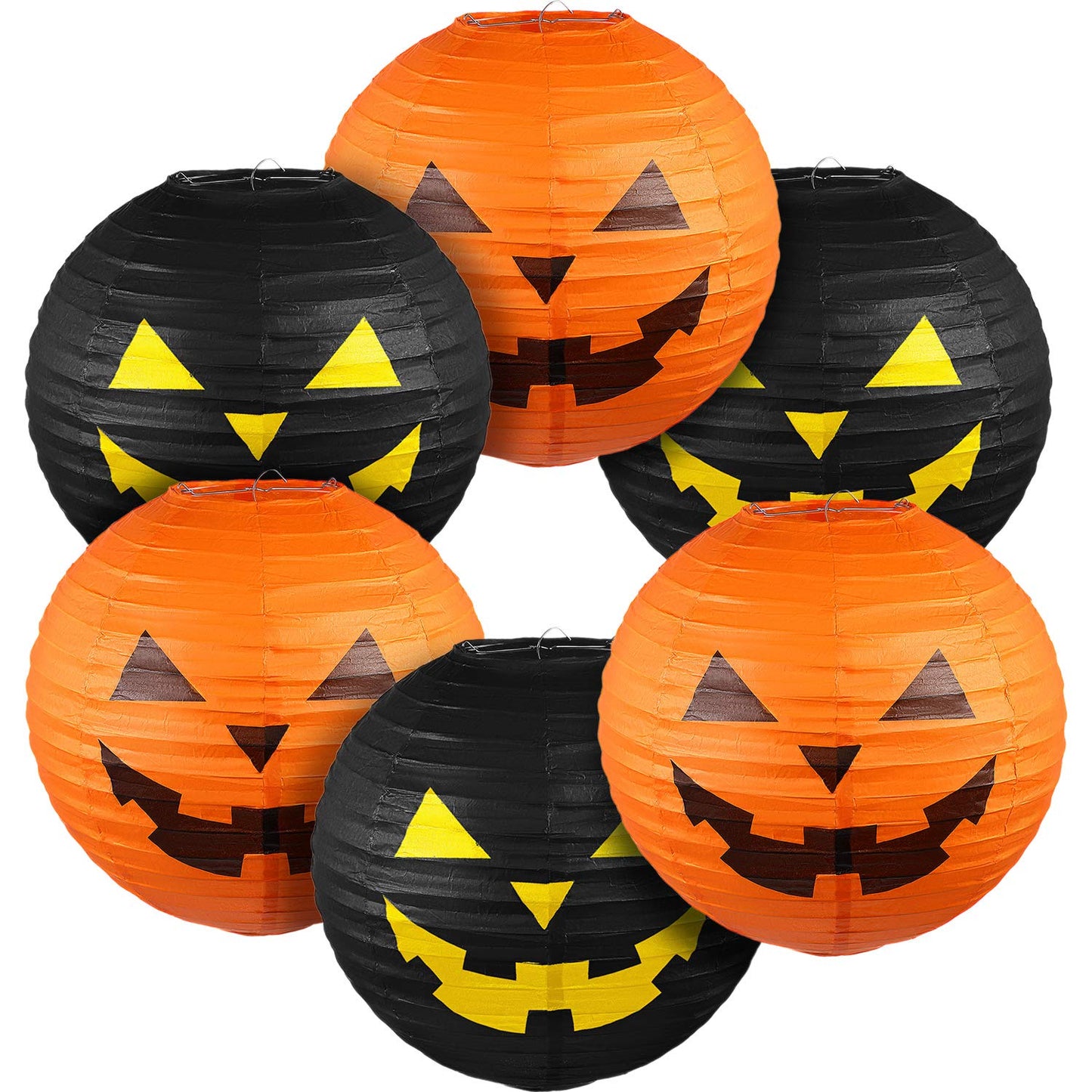 Blulu Halloween Hanging Paper Lanterns Set, 6 Pieces, 11.8 Inch, Orange/Black, Paper, Model Blulu-Lanterns Set-01
