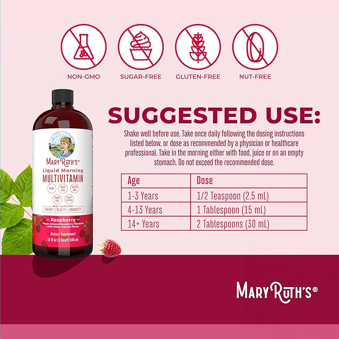MaryRuth's Medium Triad of Health: Morning Multivitamin Raspberry (32oz), Nighttime Multimineral Coconut (15oz), & Probiotic Drops (4oz) | Vegan Vitamins for Bedtime, Beauty & Overall Health