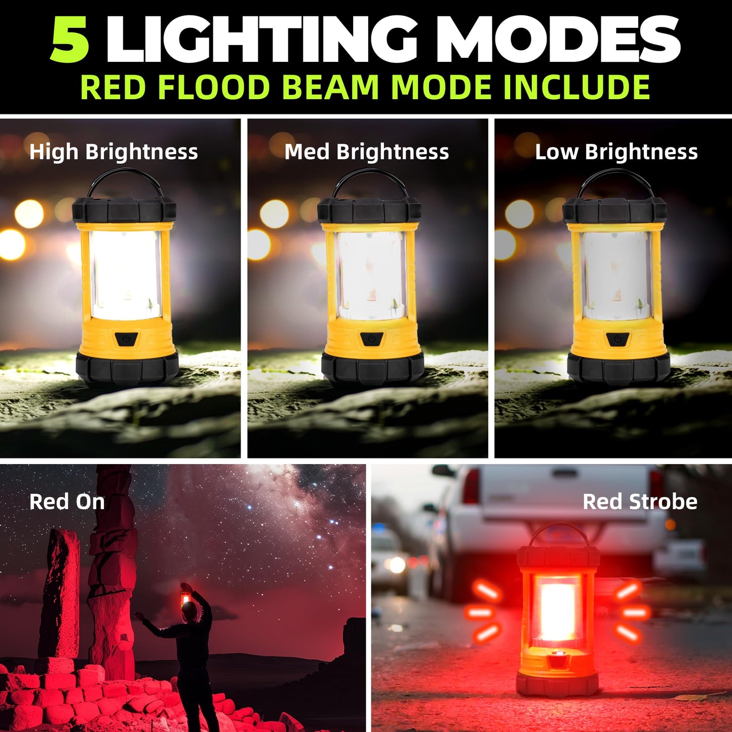 Favourlite Rechargeable Camping Lantern 3000LM 5 Light Modes Waterproof Orange