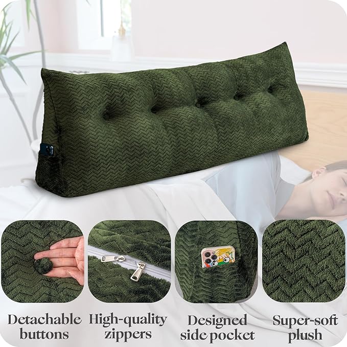 Large Bolster Triangular Headboard Wedge Backrest Positioning Support Bed Rest Reading Pillows Headboard Wedge Pillows for Day Bed Bunk Bed with Removable Cover