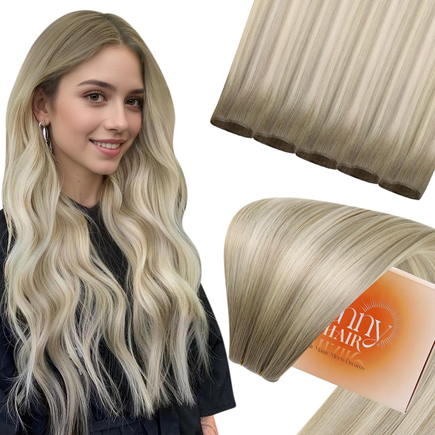 Sunny Hair Genius Weft Hair Extensions 24 Inch Genius Weft Hair Extensions Real Human Hair Brown Hand Tied Sew In Extensions For