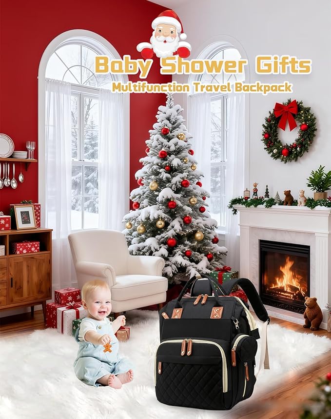 Diaper Bag with Changing Station, Waterproof 3 in 1 Baby Diaper Backpack with Foldable Changing Pad, Large Travel Back Pack for Baby Girl Boy, Baby essentials, Black